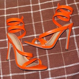 Orange Ankle Wrap Heel Stiletto